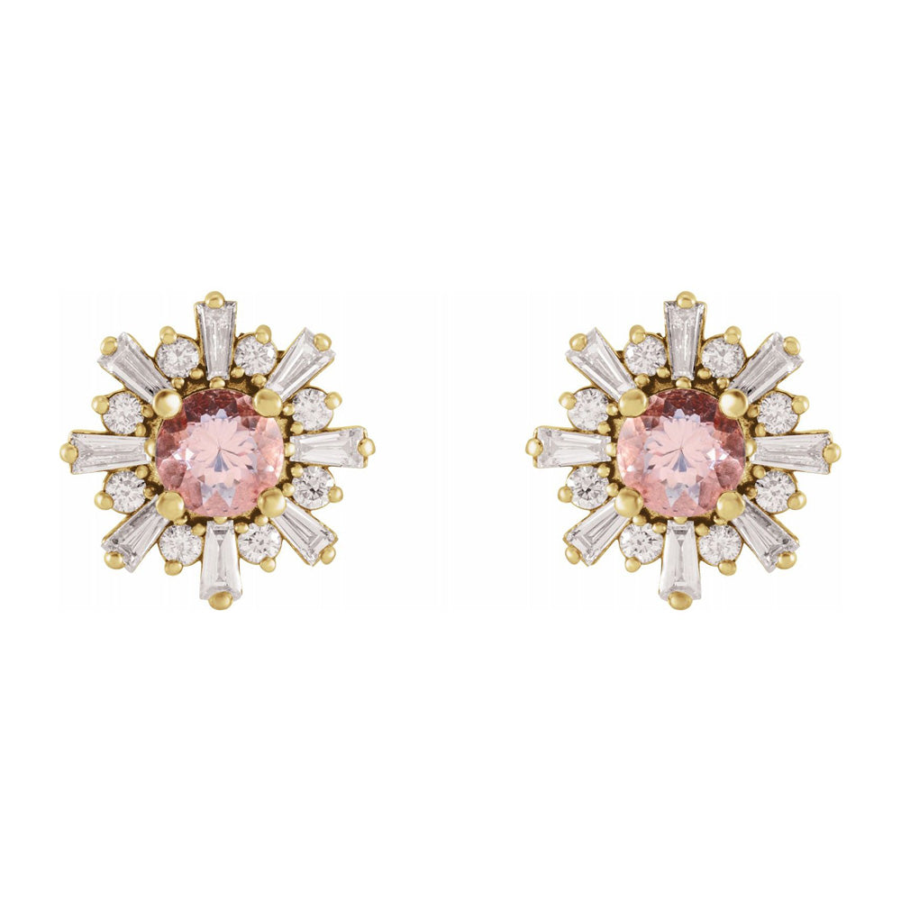 Alternate view of the 14K Yellow Gold, Morganite & 3/4 CTW Diamond 13mm Post Earrings by The Black Bow Jewelry Co.