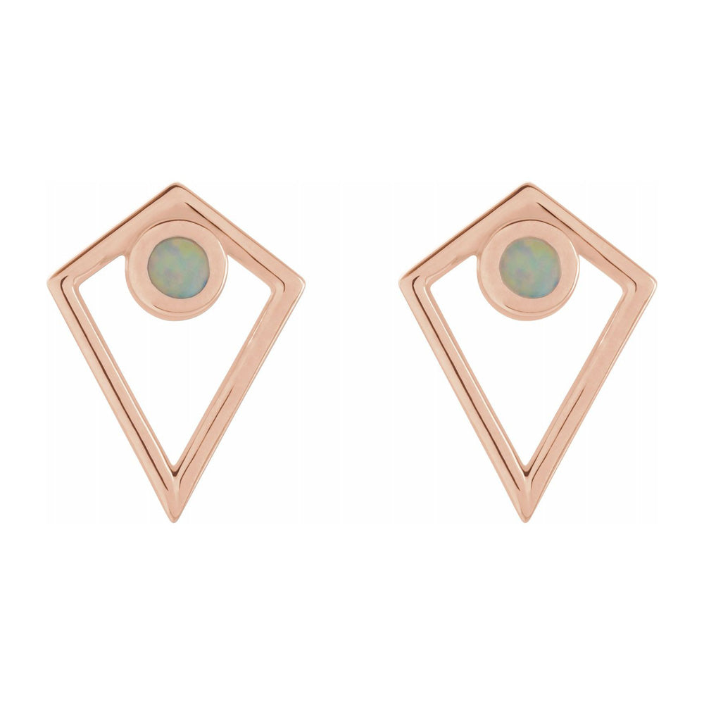 Alternate view of the 14K Rose Gold Opal Cabochon Pyramid Post Earrings, 11 x 14mm by The Black Bow Jewelry Co.