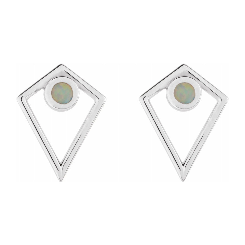 14K White Gold Onyx or Opal Cabochon Pyramid Post Earrings, 11 x 14mm, Item E18483 by The Black Bow Jewelry Co.