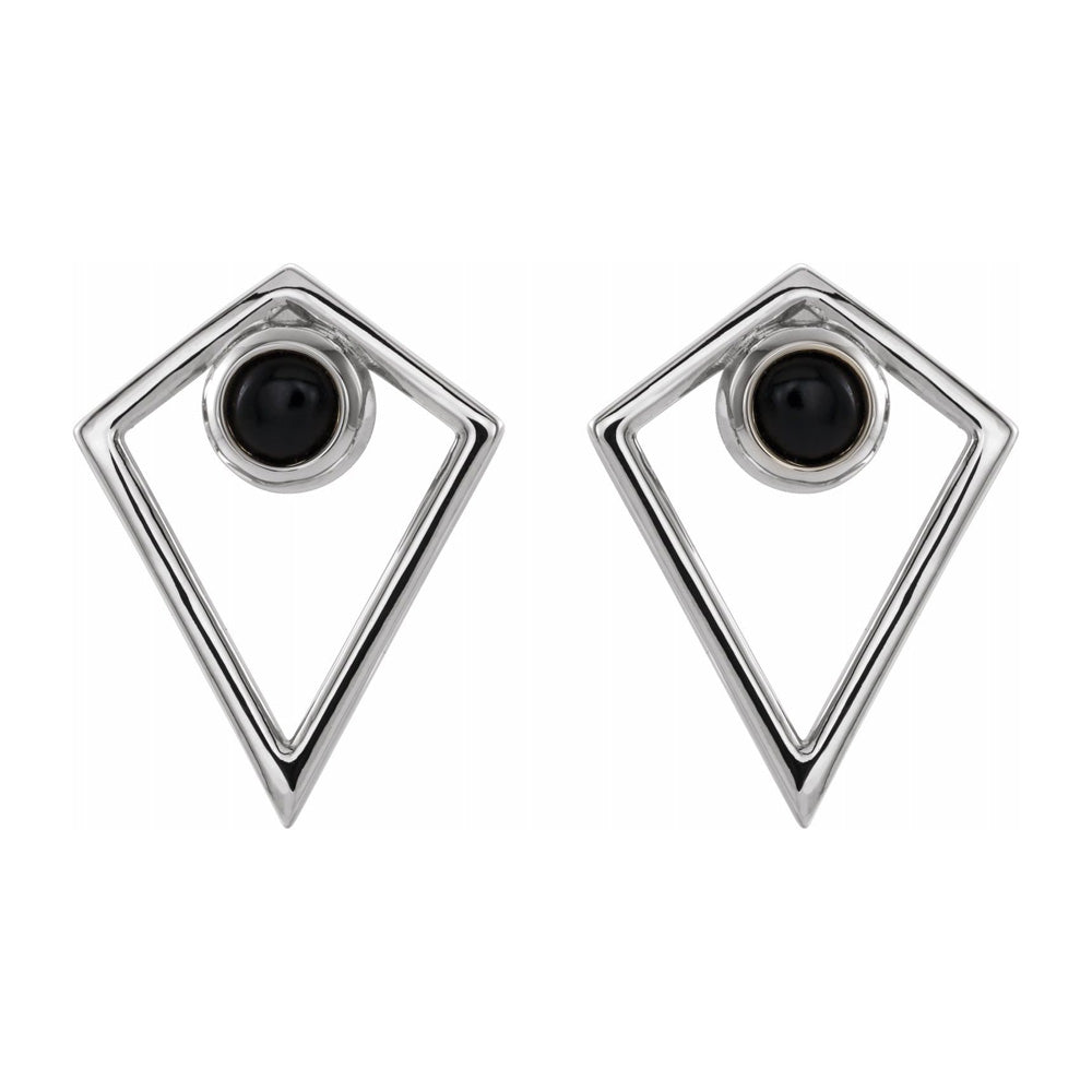 14K White Gold Opal Cabochon Pyramid Post Earrings, 11 x 14mm, Item E18483-OX by The Black Bow Jewelry Co.