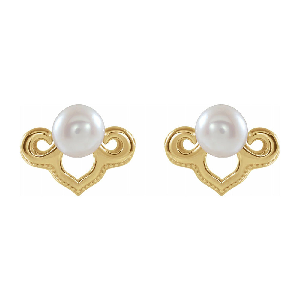 Alternate view of the 14K Yellow Gold Freshwater Cultured Pearl Post Earrings, 10 x 7mm by The Black Bow Jewelry Co.