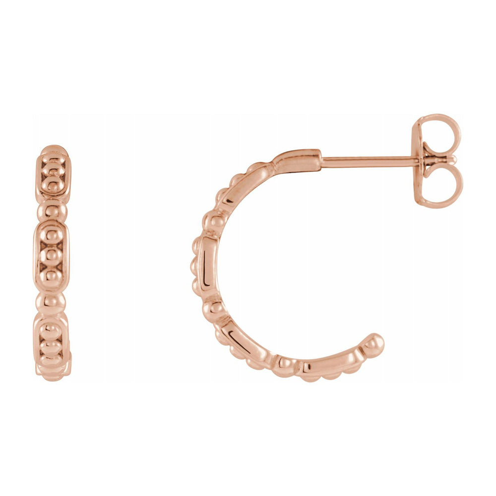 14K Yellow, White or Rose Gold Beaded J Hoop Earrings, 2.5 x 15mm, Item E18488 by The Black Bow Jewelry Co.