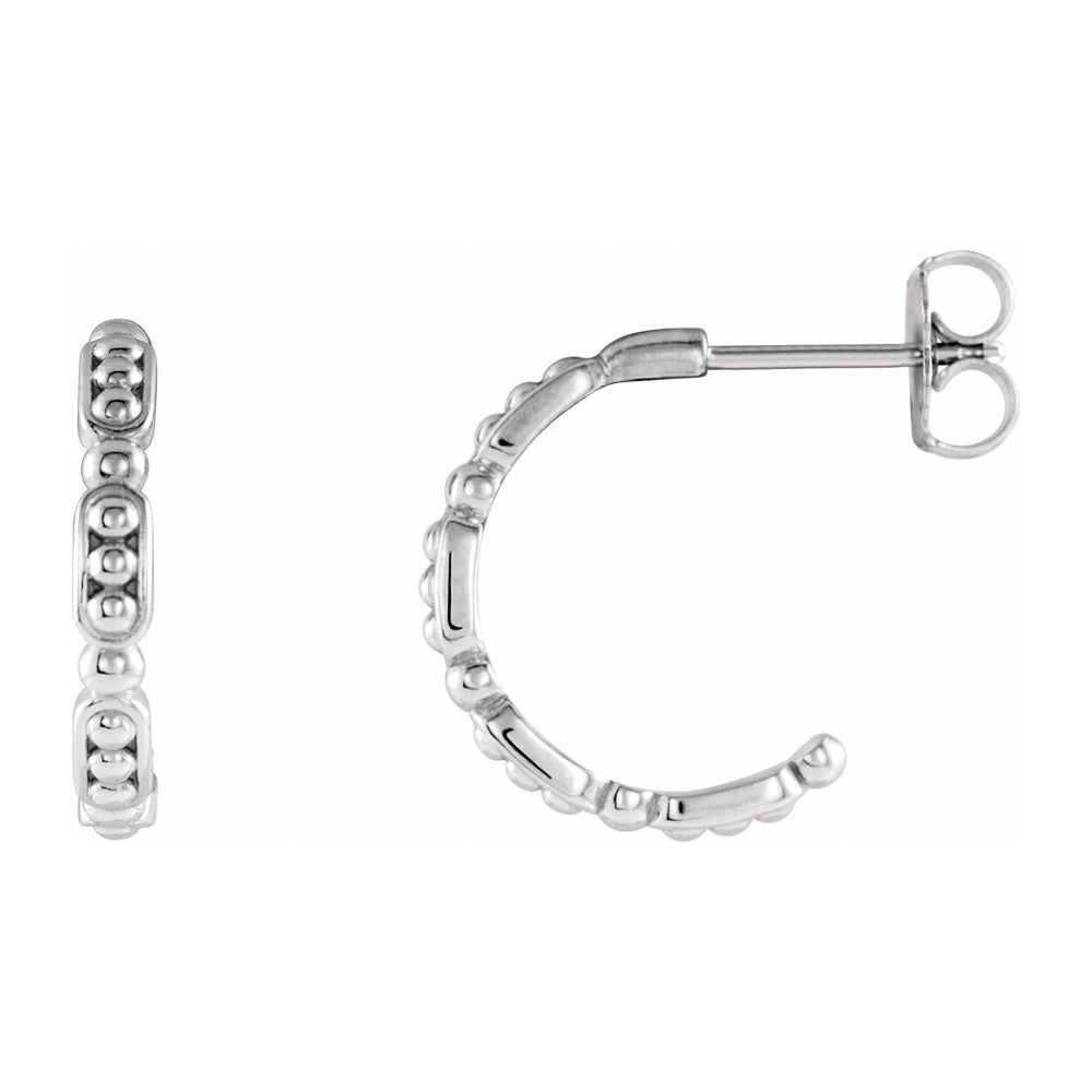 Alternate view of the 14K Yellow, White or Rose Gold Beaded J Hoop Earrings, 2.5 x 15mm by The Black Bow Jewelry Co.