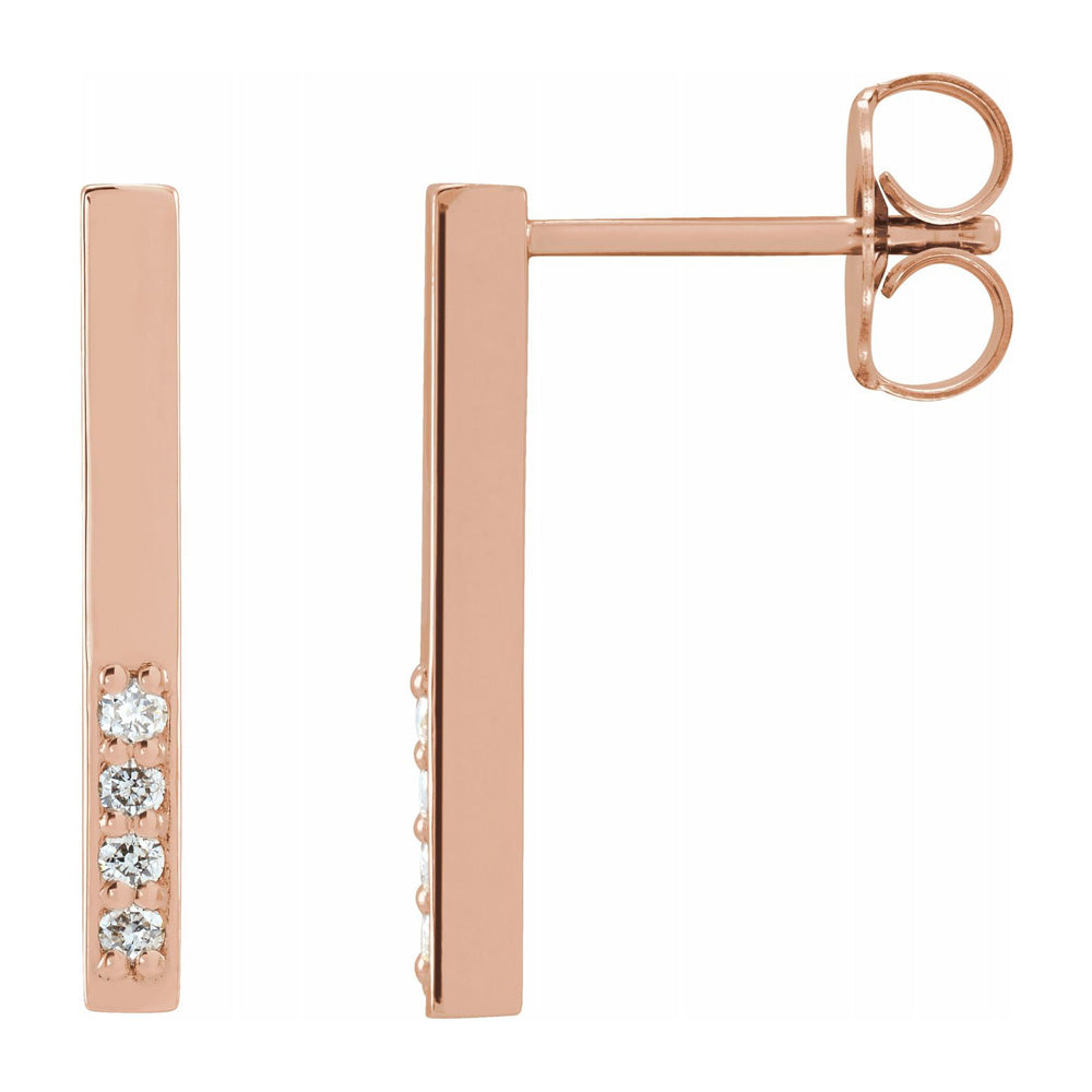 14K White, Yellow or Rose Gold & Diamond Bar Drop Earrings, 2x17mm, Item E18489 by The Black Bow Jewelry Co.