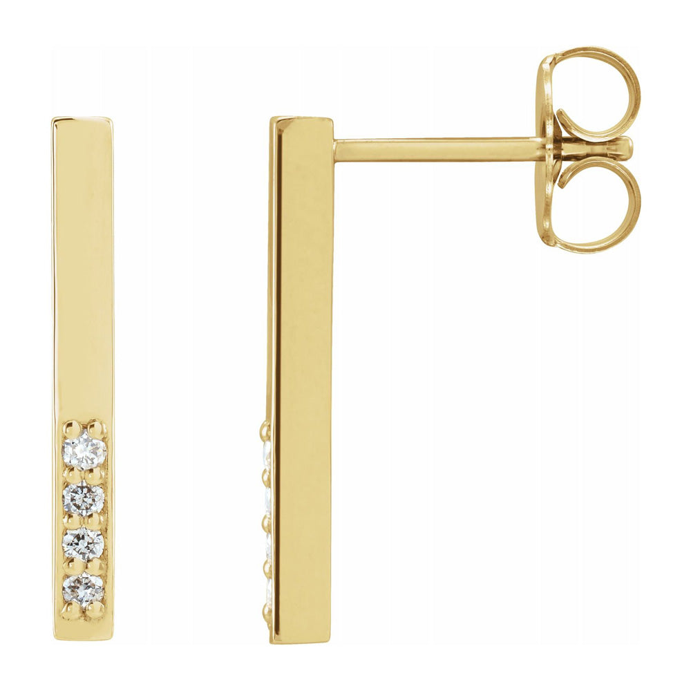 Alternate view of the 14K White, Yellow or Rose Gold & Diamond Bar Drop Earrings, 2x17mm by The Black Bow Jewelry Co.