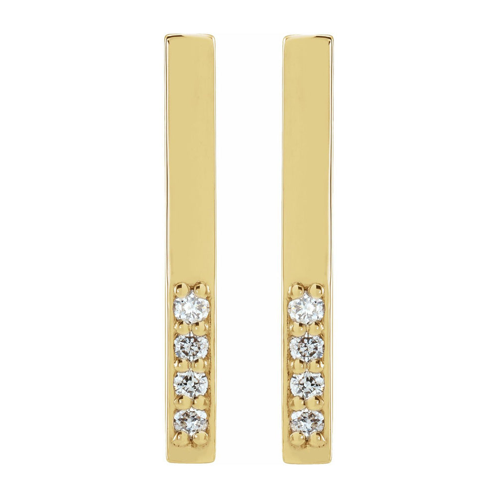 Alternate view of the 14K Yellow Gold .07 CTW Diamond Bar Drop Earrings, 2x17mm by The Black Bow Jewelry Co.