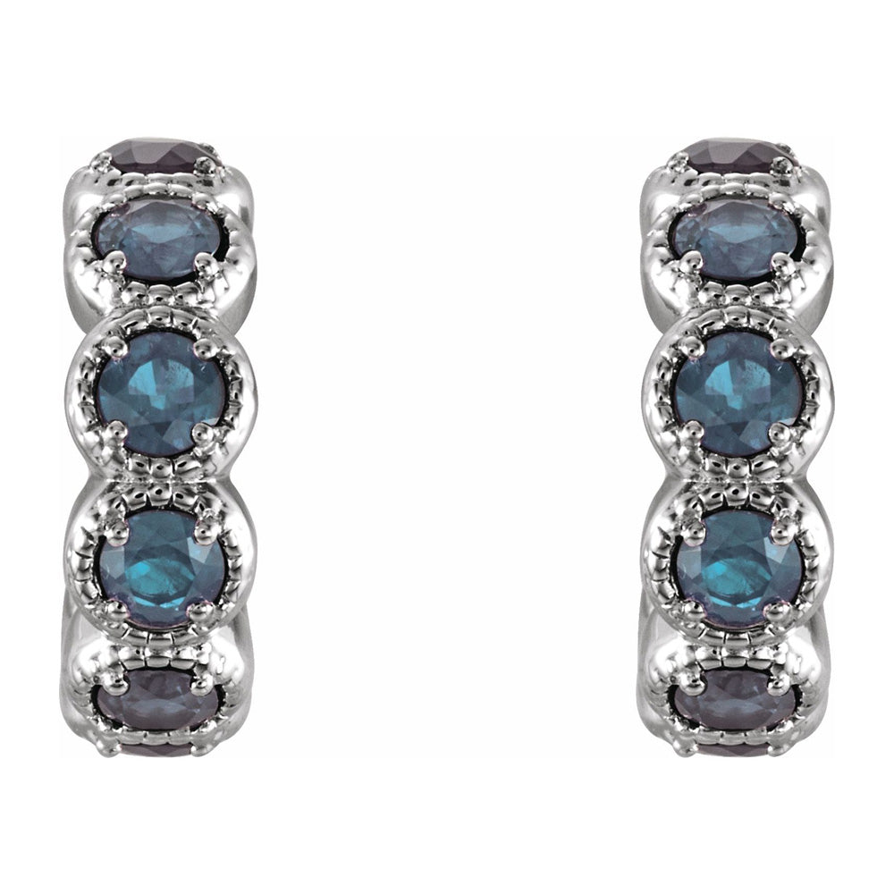 Alternate view of the 14K White Gold Aquamarine Small J Hoop Earrings, 4 x 12mm by The Black Bow Jewelry Co.