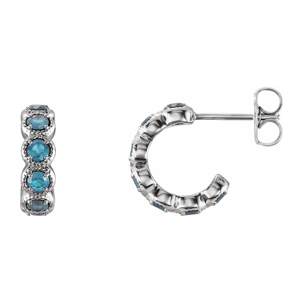 14K White Gold Blue Zircon Small J Hoop Earrings, 4 x 12mm, Item E18491-BZ by The Black Bow Jewelry Co.