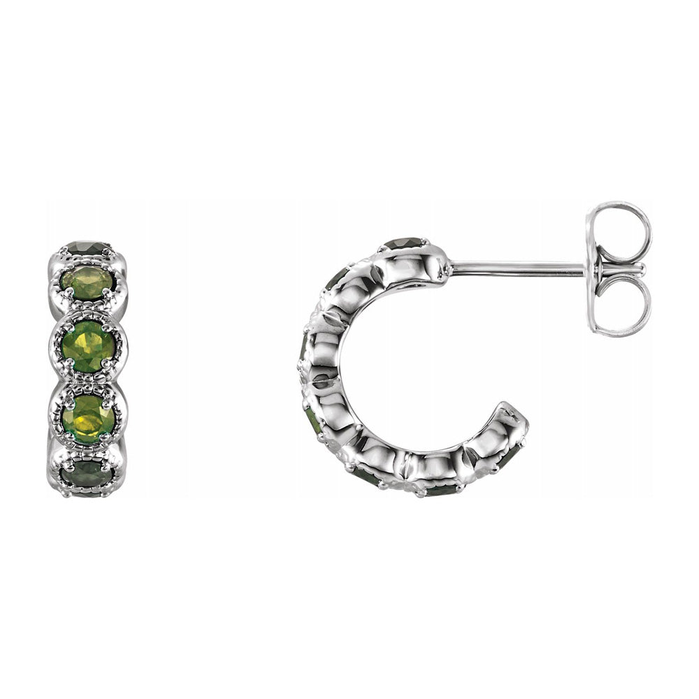 14K White Gold Peridot Small J Hoop Earrings, 4 x 12mm, Item E18491-PE by The Black Bow Jewelry Co.