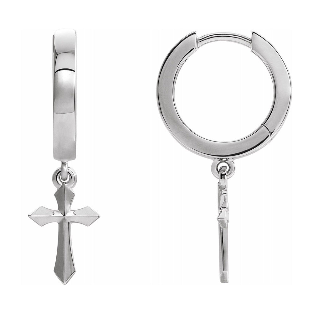 Alternate view of the 14K Yellow, White or Rose Gold Cross Drop Hoop Earrings, 14 x 26mm by The Black Bow Jewelry Co.