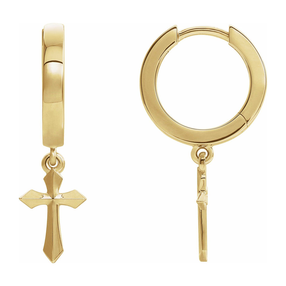 Alternate view of the 14K Yellow, White or Rose Gold Cross Drop Hoop Earrings, 14 x 26mm by The Black Bow Jewelry Co.