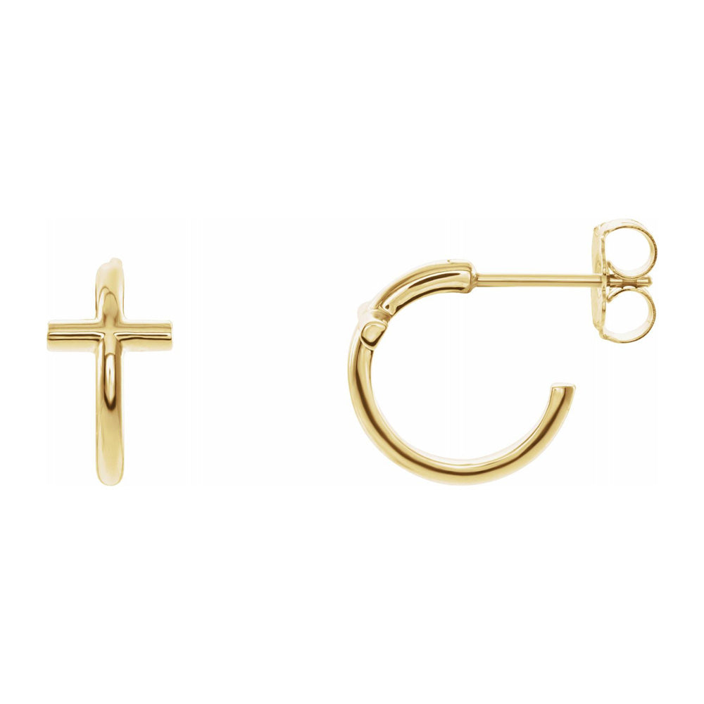 Alternate view of the 14K White or Yellow Gold Small Cross J Hoop Earrings, 6 x 12mm by The Black Bow Jewelry Co.