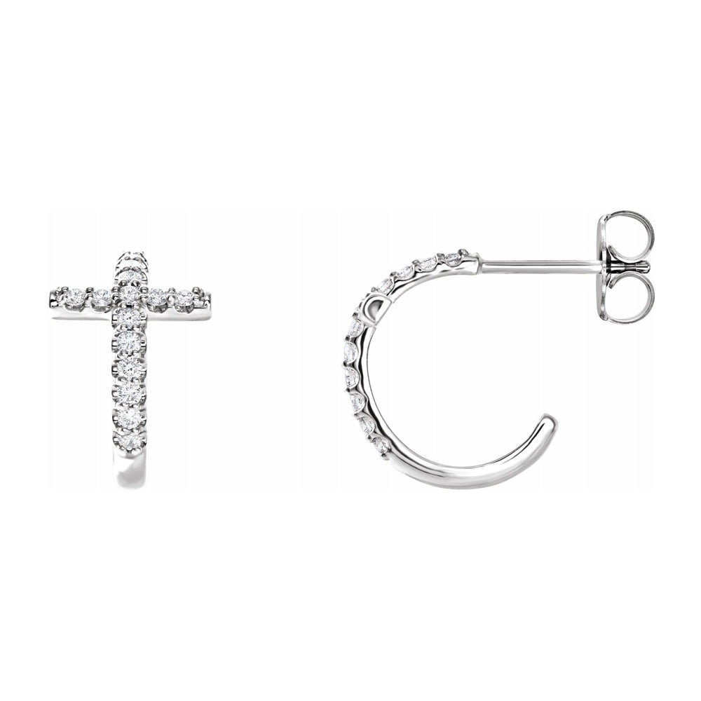 14K White or Yellow Gold 1/4 CTW Diamond Cross J Hoop Earrings, 9x12mm, Item E18496 by The Black Bow Jewelry Co.