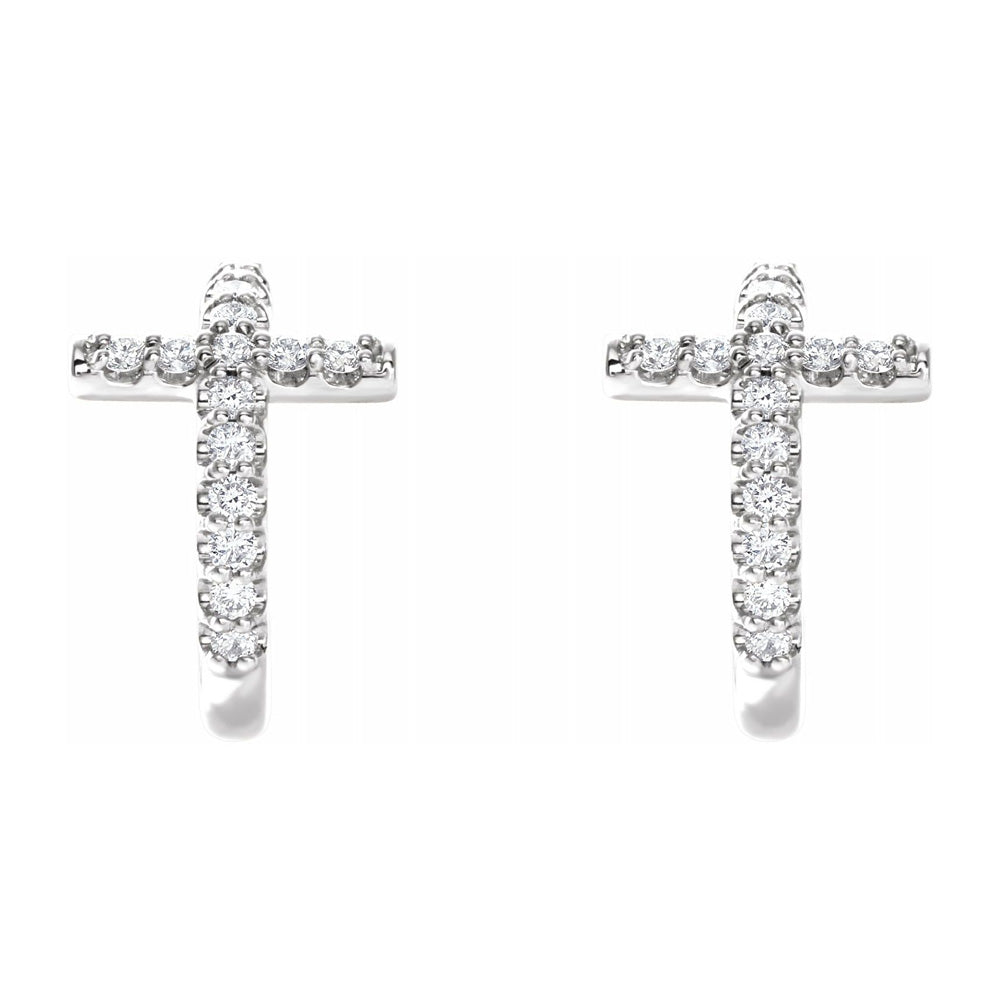 Alternate view of the 14K White Gold 1/4 CTW Diamond Cross J Hoop Earrings, 9 x 12mm by The Black Bow Jewelry Co.