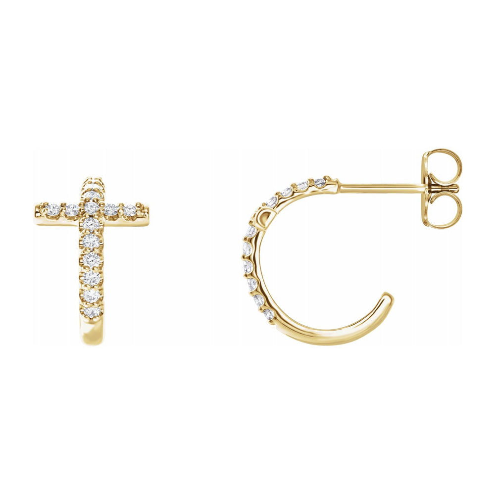 Alternate view of the 14K White or Yellow Gold 1/4 CTW Diamond Cross J Hoop Earrings, 9x12mm by The Black Bow Jewelry Co.