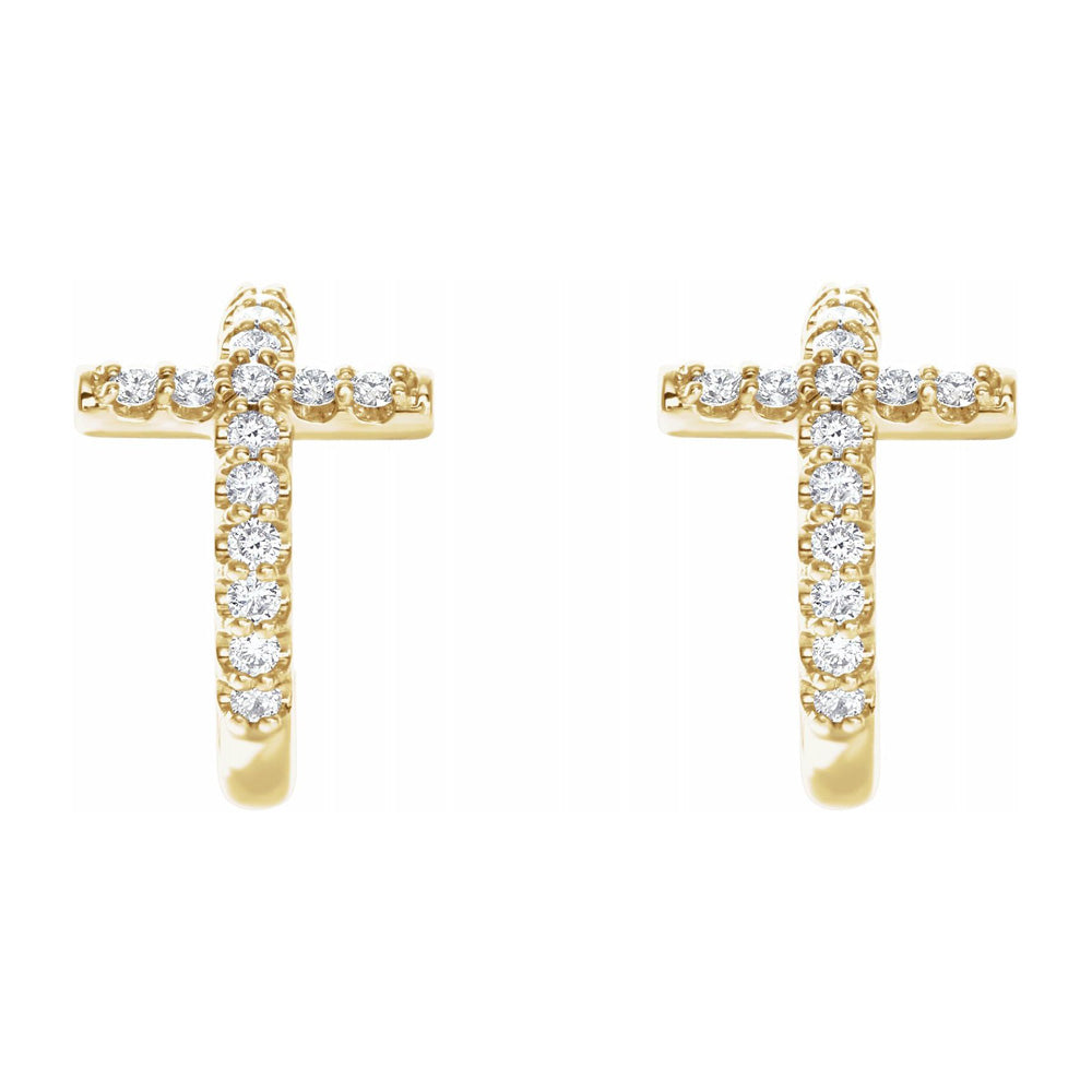 Alternate view of the 14K Yellow Gold 1/4 CTW Diamond Cross J Hoop Earrings, 9 x 12mm by The Black Bow Jewelry Co.