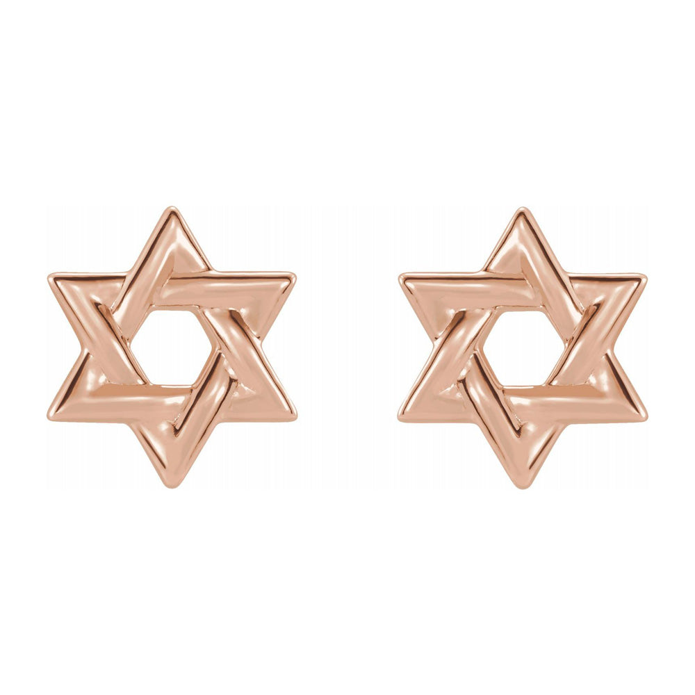 Alternate view of the 14K Rose Gold Star of David Post Earrings, 9.5mm by The Black Bow Jewelry Co.