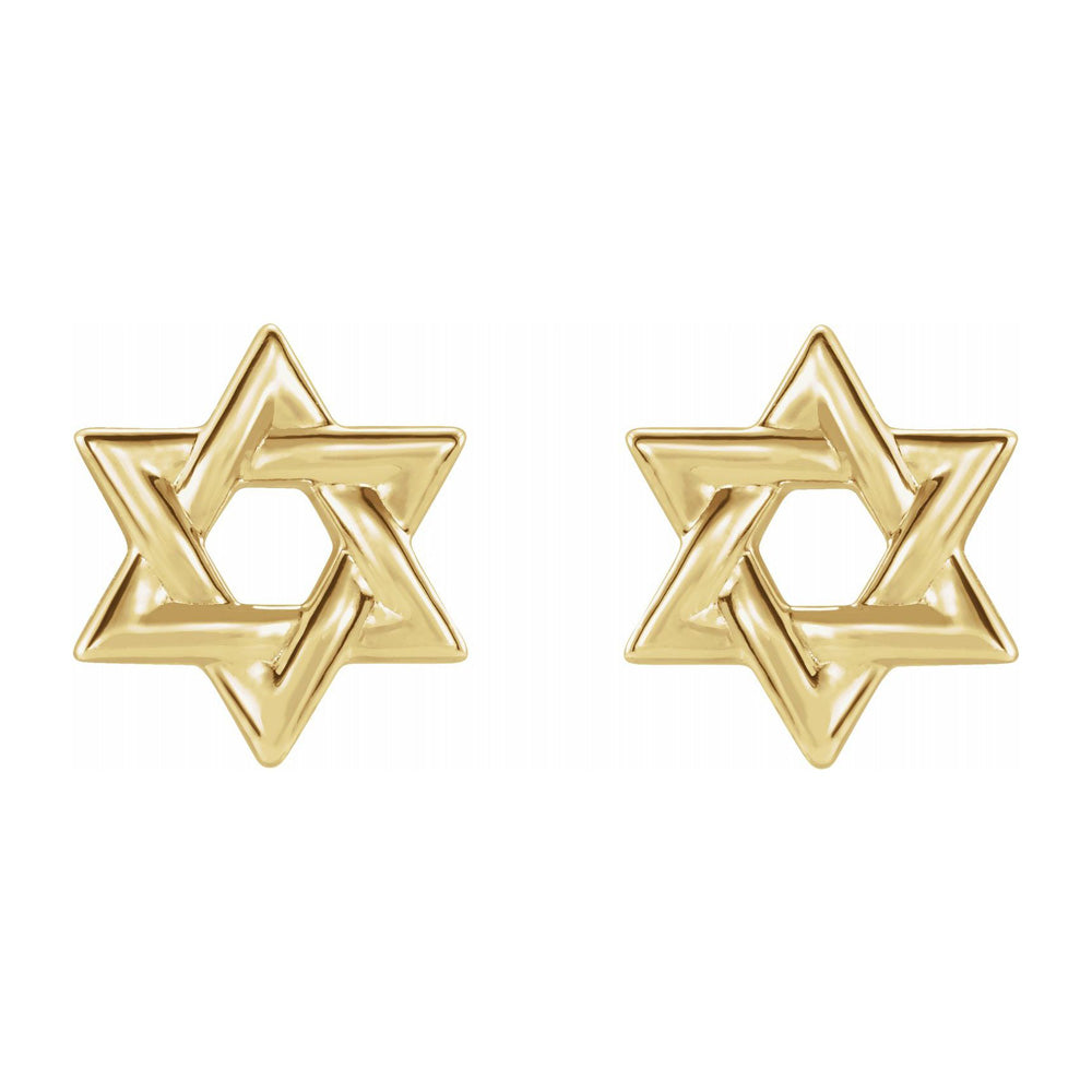 Alternate view of the 14K Yellow Gold Star of David Post Earrings, 9.5mm by The Black Bow Jewelry Co.