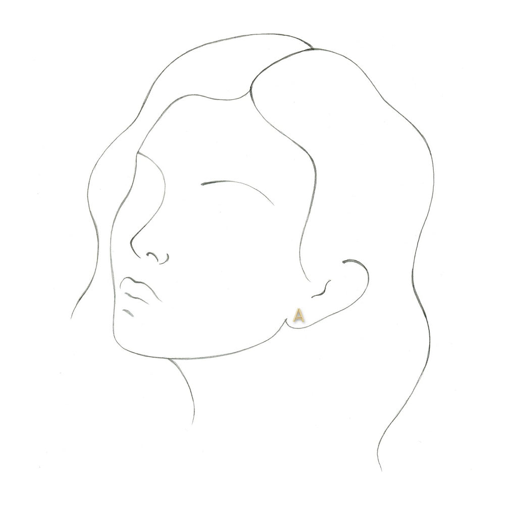 Alternate view of the Single, 14k Yellow Gold Initial A Post Earring, 7 x 8mm by The Black Bow Jewelry Co.