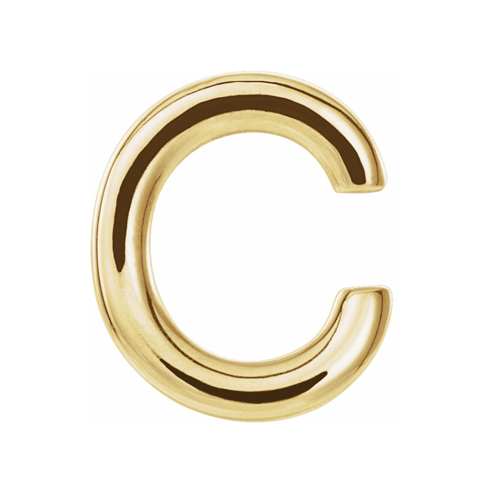 Alternate view of the Single, 14k Yellow Gold Initial A-Z Post Earring, 8mm by The Black Bow Jewelry Co.