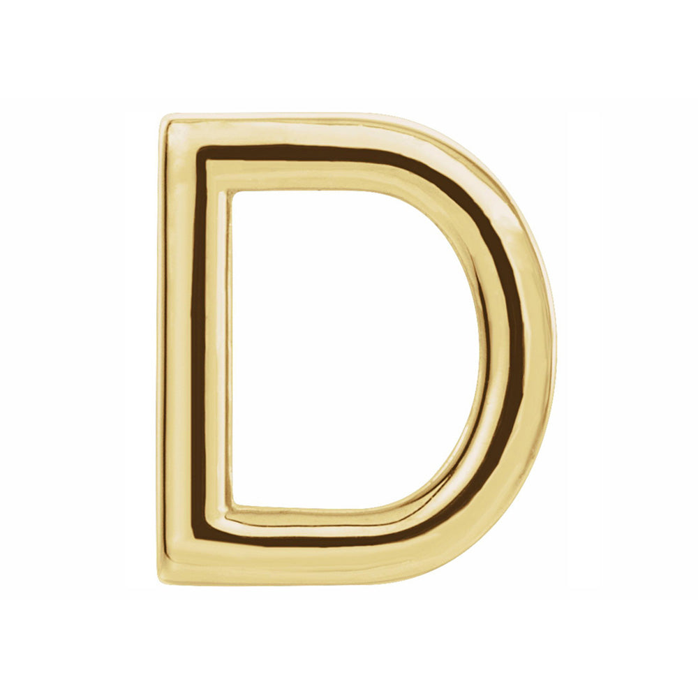 Alternate view of the Single, 14k Yellow Gold Initial A-Z Post Earring, 8mm by The Black Bow Jewelry Co.