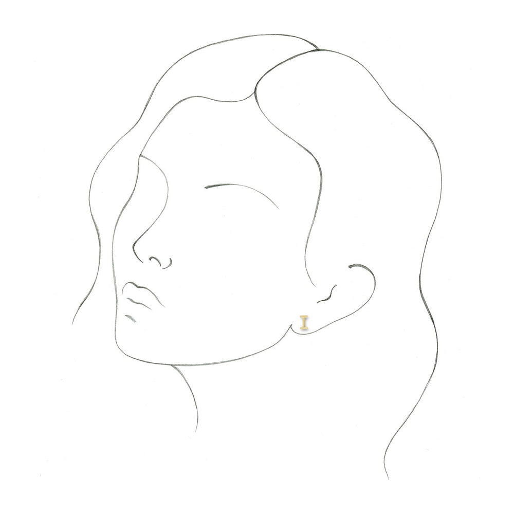 Alternate view of the Single, 14k Yellow Gold Initial I Post Earring, 4.5 x 8mm by The Black Bow Jewelry Co.