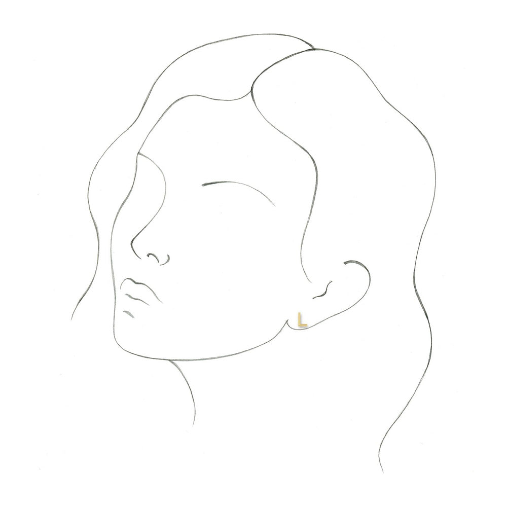 Alternate view of the Single, 14k Yellow Gold Initial L Post Earring, 5.25 x 8mm by The Black Bow Jewelry Co.