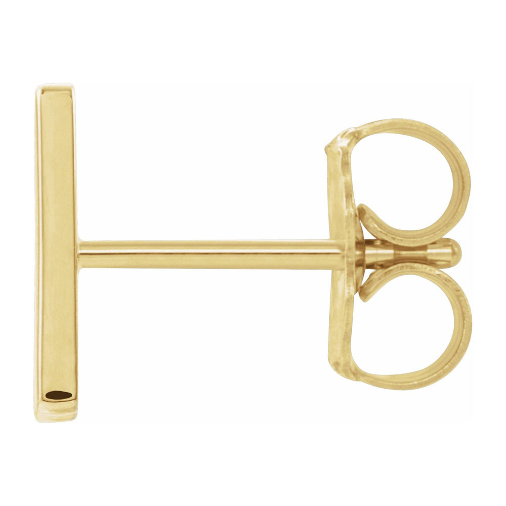 Alternate view of the Single, 14k Yellow Gold Initial N Post Earring, 6 x 8mm by The Black Bow Jewelry Co.