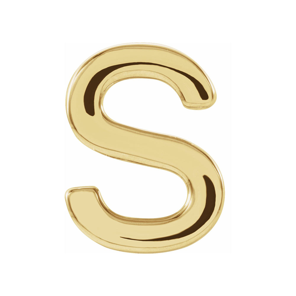 Single, 14k Yellow Gold Initial S Post Earring, 6 x 8mm, Item E18498-S by The Black Bow Jewelry Co.