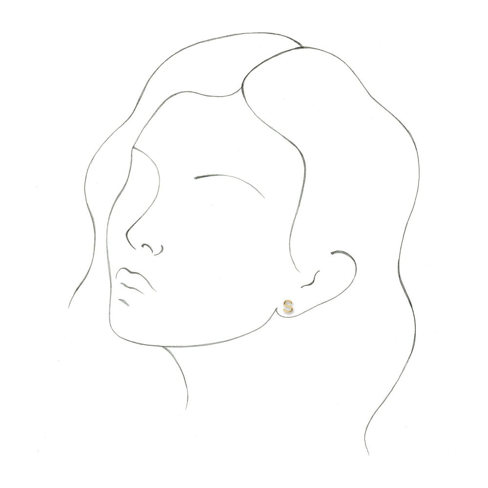 Alternate view of the Single, 14k Yellow Gold Initial S Post Earring, 6 x 8mm by The Black Bow Jewelry Co.