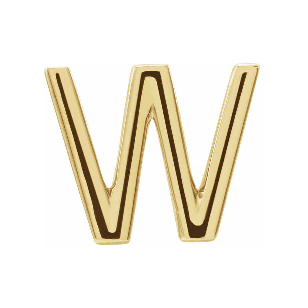 Single, 14k Yellow Gold Initial W Post Earring, 9.5 x 8mm, Item E18498-W by The Black Bow Jewelry Co.