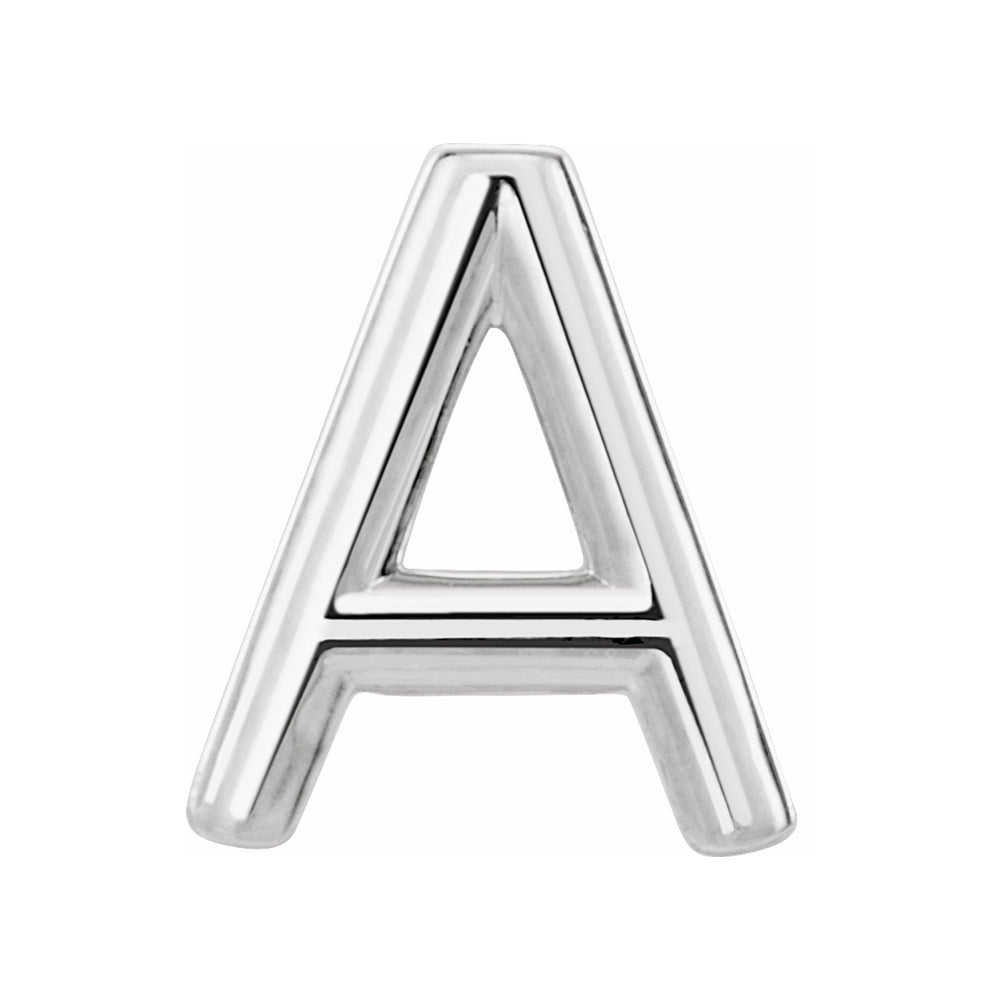 Single, 14k White Gold Initial A Post Earring, 7 x 8mm, Item E18499-A by The Black Bow Jewelry Co.