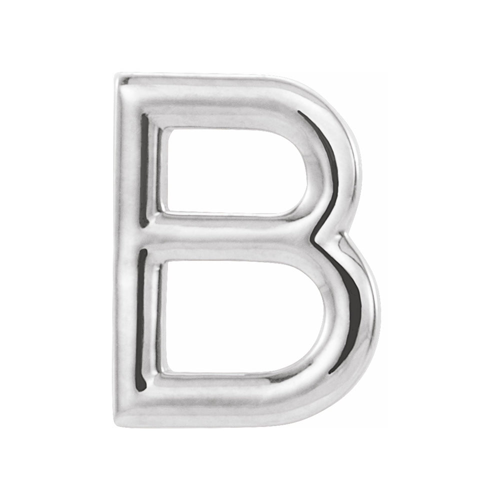Single, 14k White Gold Initial B Post Earring, 6 x 8mm, Item E18499-B by The Black Bow Jewelry Co.