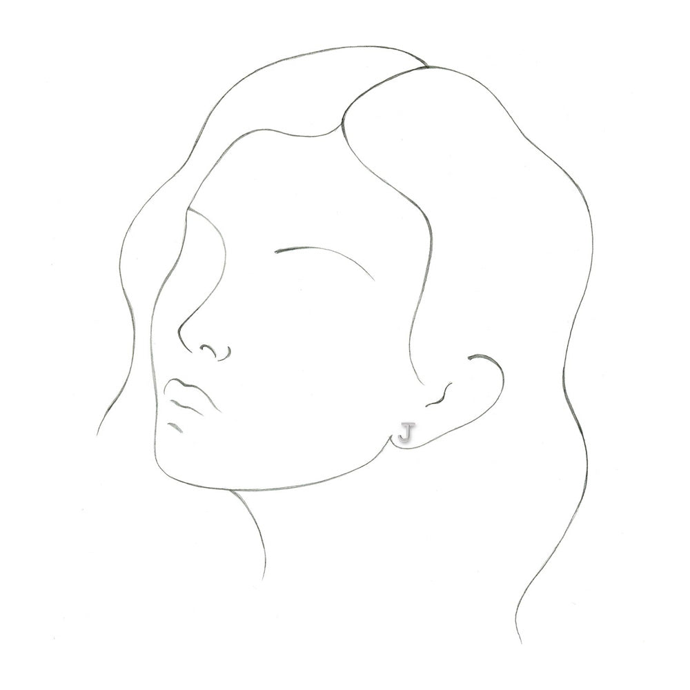 Alternate view of the Single, 14k White Gold Initial J Post Earring, 7 x 8mm by The Black Bow Jewelry Co.