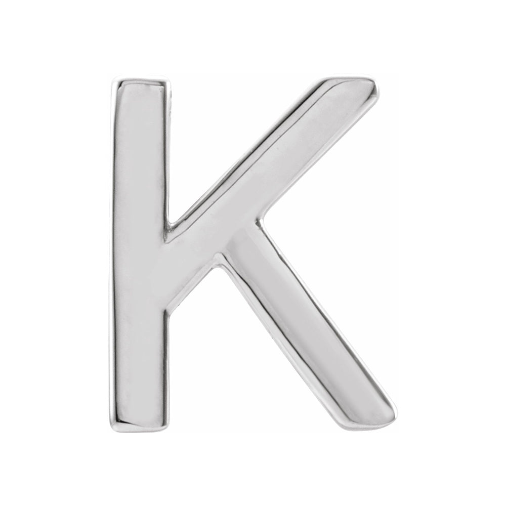 Single, 14k White Gold Initial K Post Earring, 6.25 x 8mm, Item E18499-K by The Black Bow Jewelry Co.