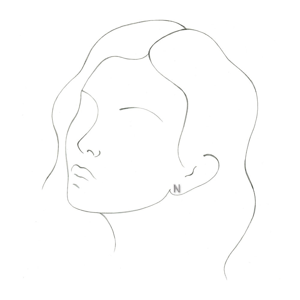 Alternate view of the Single, 14k White Gold Initial N Post Earring, 6 x 8mm by The Black Bow Jewelry Co.