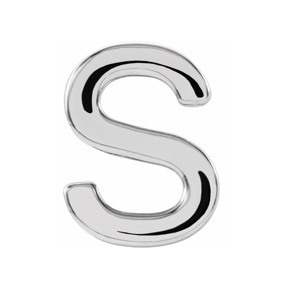 Single, 14k White Gold Initial S Post Earring, 6 x 8mm, Item E18499-S by The Black Bow Jewelry Co.