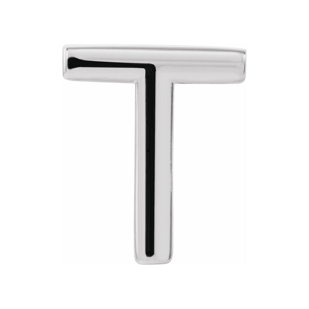 Single, 14k White Gold Initial T Post Earring, 6.75 x 8mm, Item E18499-T by The Black Bow Jewelry Co.