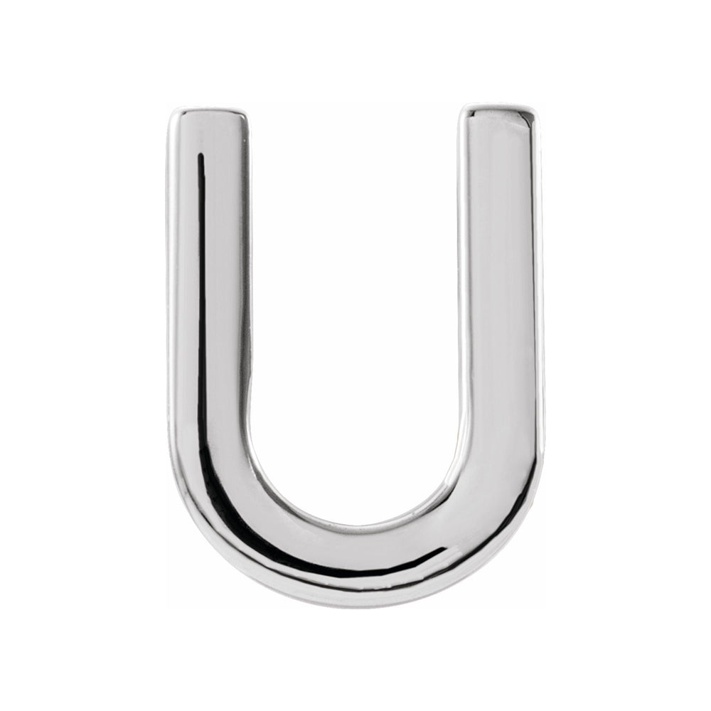 Single, 14k White Gold Initial U Post Earring, 6 x 8mm, Item E18499-U by The Black Bow Jewelry Co.