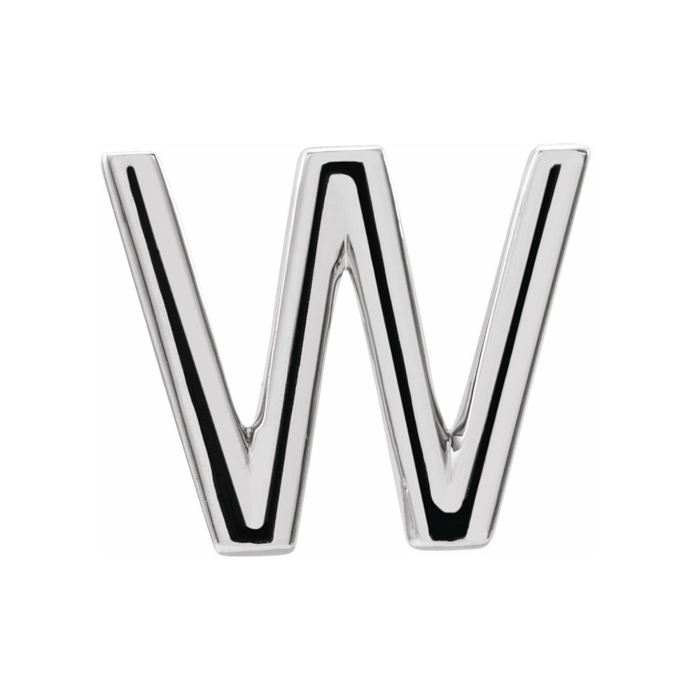 Single, 14k White Gold Initial W Post Earring, 9.5 x 8mm, Item E18499-W by The Black Bow Jewelry Co.