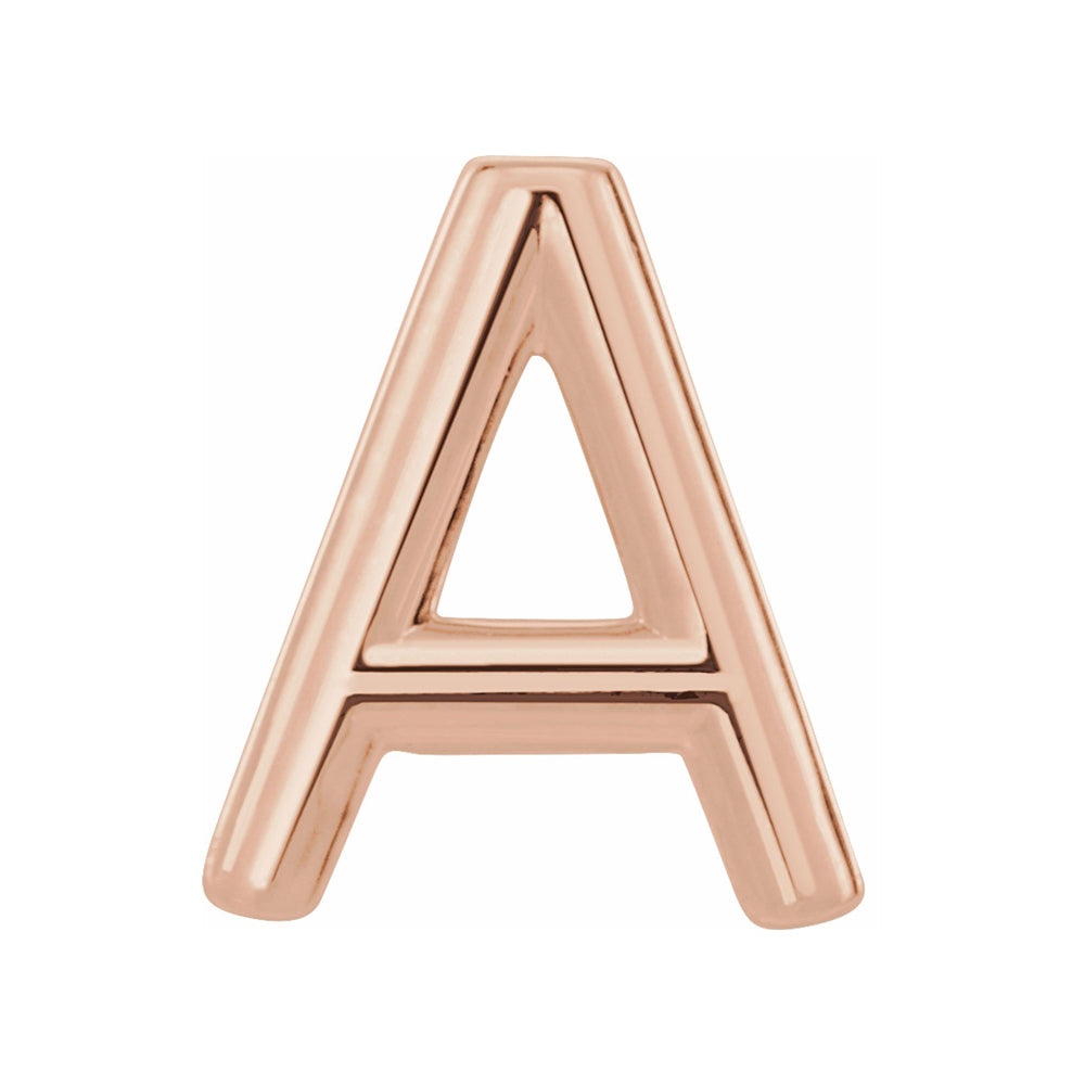 Single, 14k Rose Gold Initial A Post Earring, 7 x 8mm, Item E18500-A by The Black Bow Jewelry Co.
