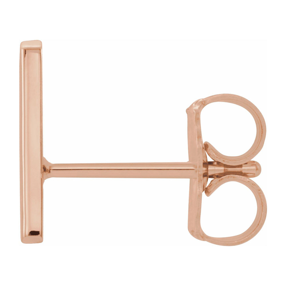 Alternate view of the Single, 14k Rose Gold Initial A Post Earring, 7 x 8mm by The Black Bow Jewelry Co.