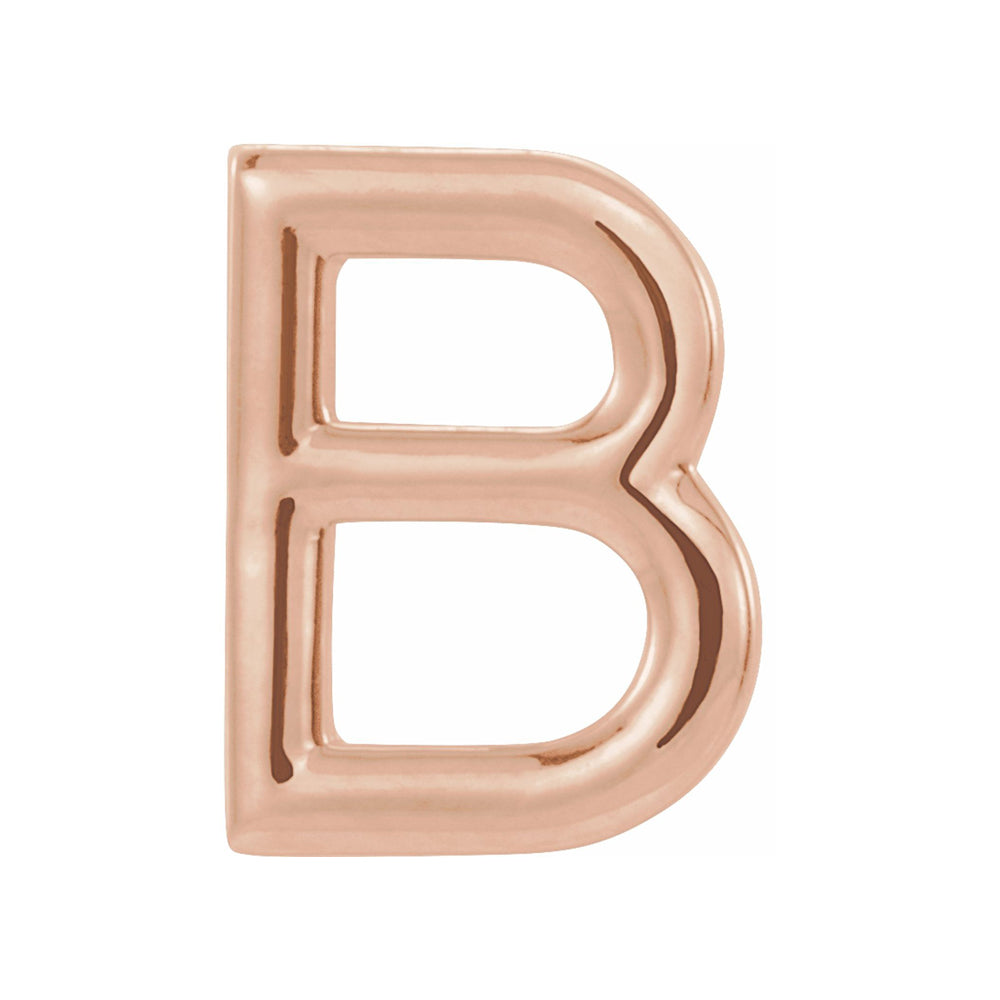 Alternate view of the Single, 14k Rose Gold Initial A-Z Post Earring, 8mm by The Black Bow Jewelry Co.