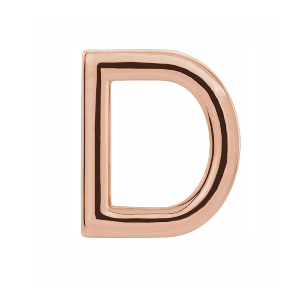 Single, 14k Rose Gold Initial D Post Earring, 7 x 8mm, Item E18500-D by The Black Bow Jewelry Co.
