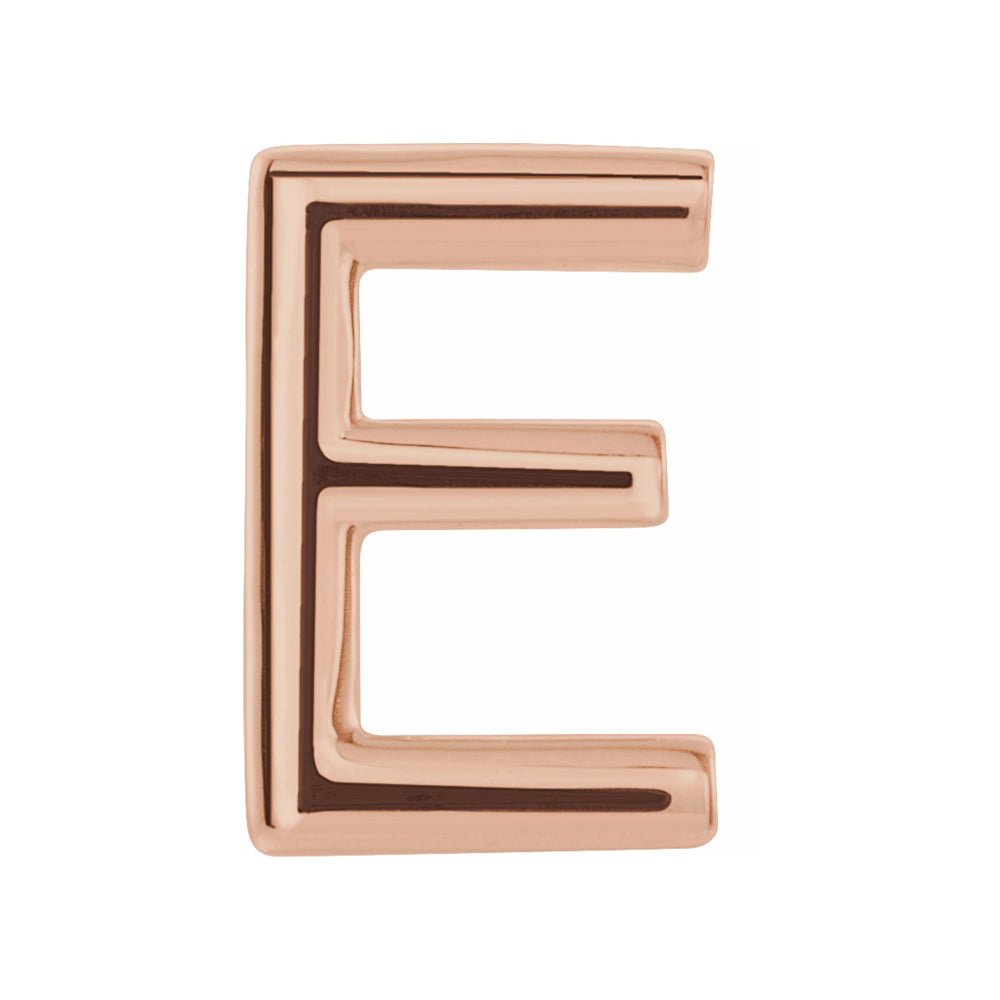 Single, 14k Rose Gold Initial E Post Earring, 5.25 x 8mm, Item E18500-E by The Black Bow Jewelry Co.