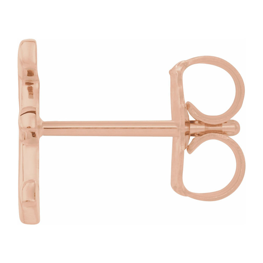 Alternate view of the Single, 14k Rose Gold Initial E Post Earring, 5.25 x 8mm by The Black Bow Jewelry Co.