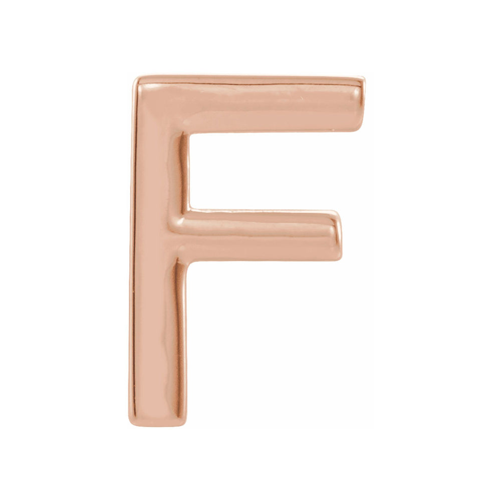 Single, 14k Rose Gold Initial F Post Earring, 5.25 x 8mm, Item E18500-F by The Black Bow Jewelry Co.