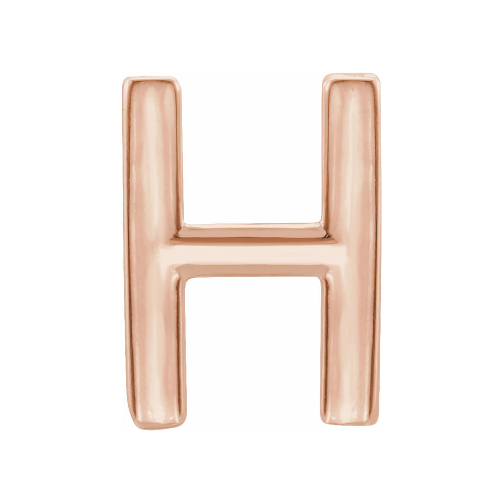 Single, 14k Rose Gold Initial H Post Earring, 6 x 8mm, Item E18500-H by The Black Bow Jewelry Co.