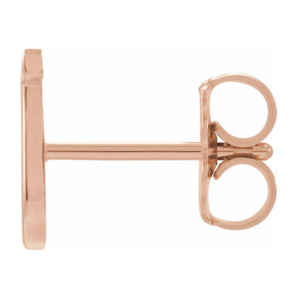 Alternate view of the Single, 14k Rose Gold Initial J Post Earring, 7 x 8mm by The Black Bow Jewelry Co.
