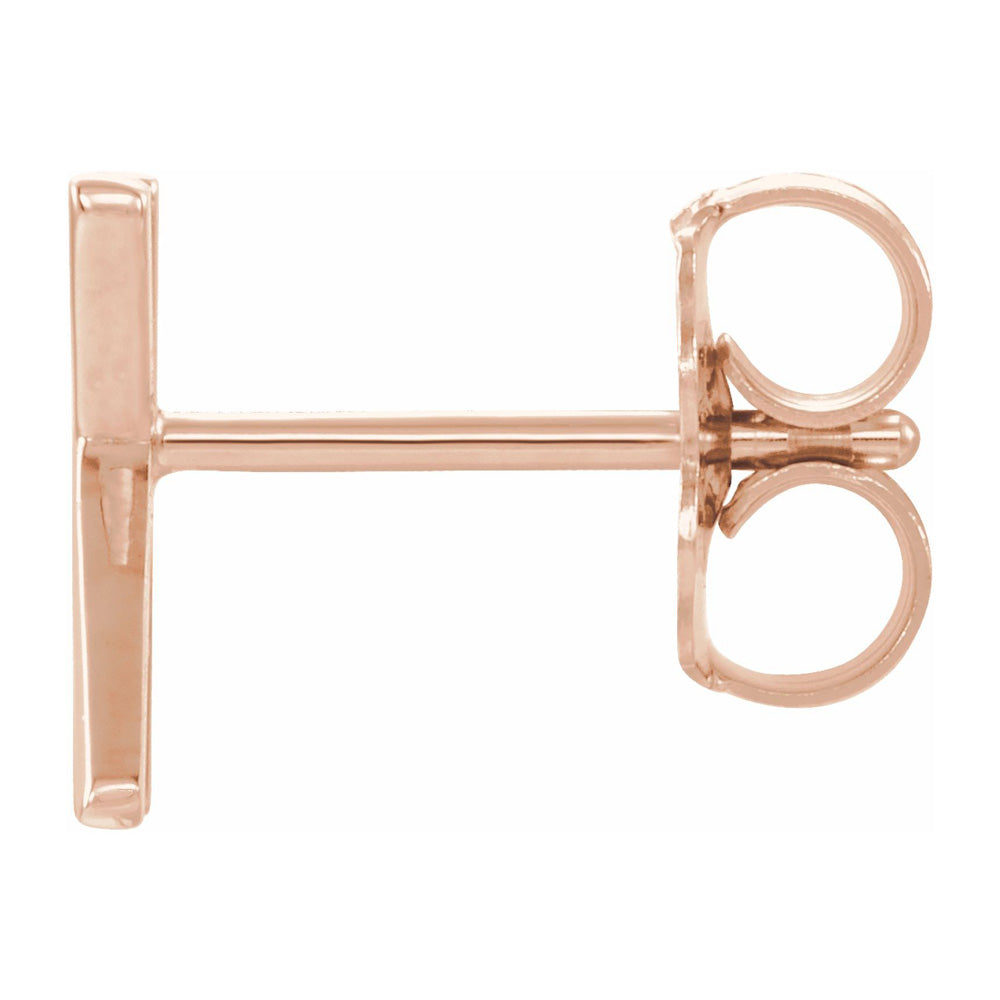 Alternate view of the Single, 14k Rose Gold Initial K Post Earring, 6.25 x 8mm by The Black Bow Jewelry Co.